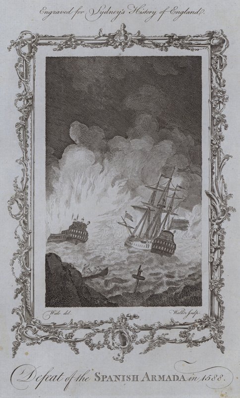 Porážka španělské armády v roce 1588 (rytina) od Samuel (after) Wale