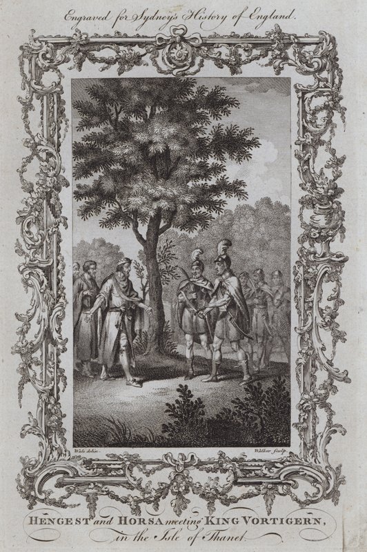 Setkání Hengesta a Horsy s králem Vortigernem na ostrově Thanet (rytina) od Samuel (after) Wale