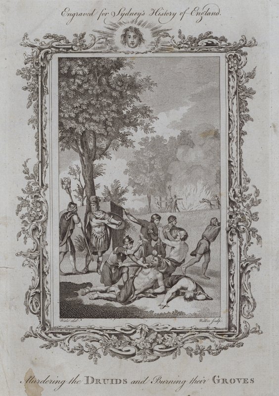 Vraždění druidů a vypalování jejich hájů (rytina) od Samuel (after) Wale