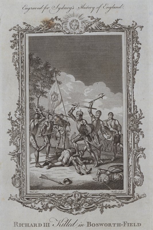 Richard III zabit v Bosworth-Field (rytina) od Samuel (after) Wale