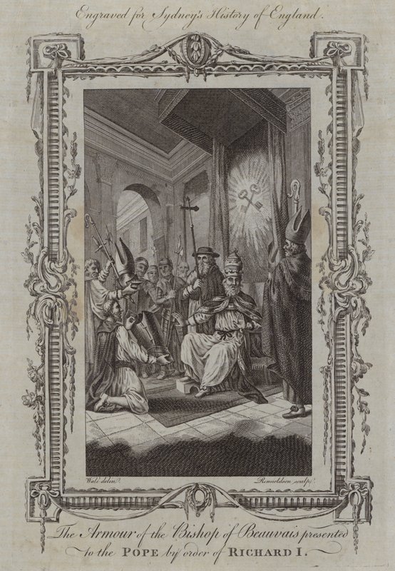 Zbroj biskupa z Beauvais předložená papeži na příkaz Richarda I. (rytina) od Samuel (after) Wale