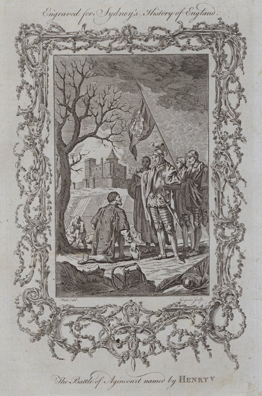 Bitva u Agincourtu pojmenovaná Jindřichem V. (rytina) od Samuel (after) Wale