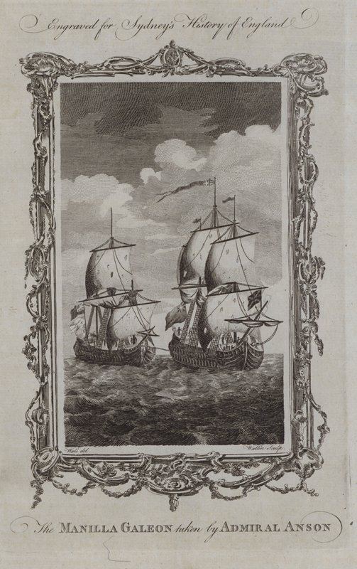 The Manilla Galeon pořízená admirálem Ansonem (rytina) od Samuel (after) Wale