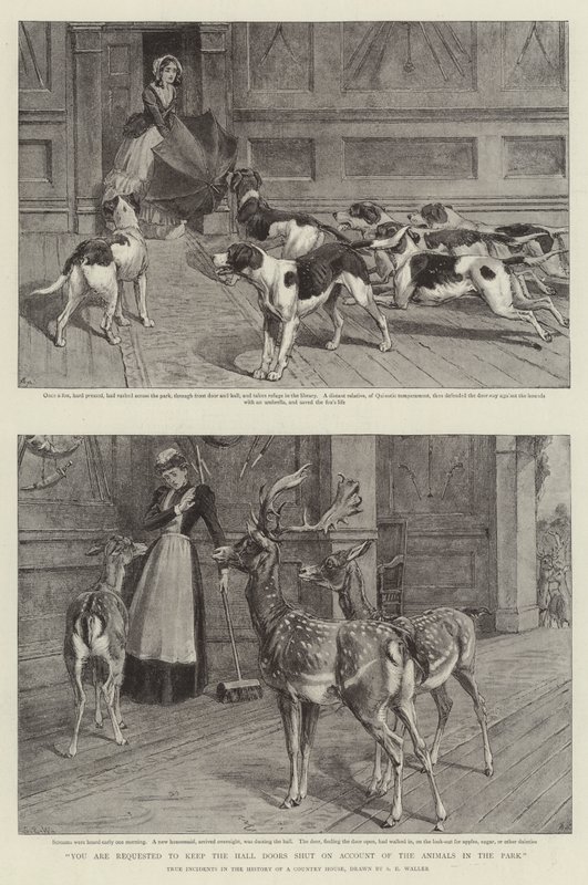 Žádáme vás, abyste nechali dveře haly zavřené kvůli zvířatům v parku (litho) od Samuel Edmund (after) Waller