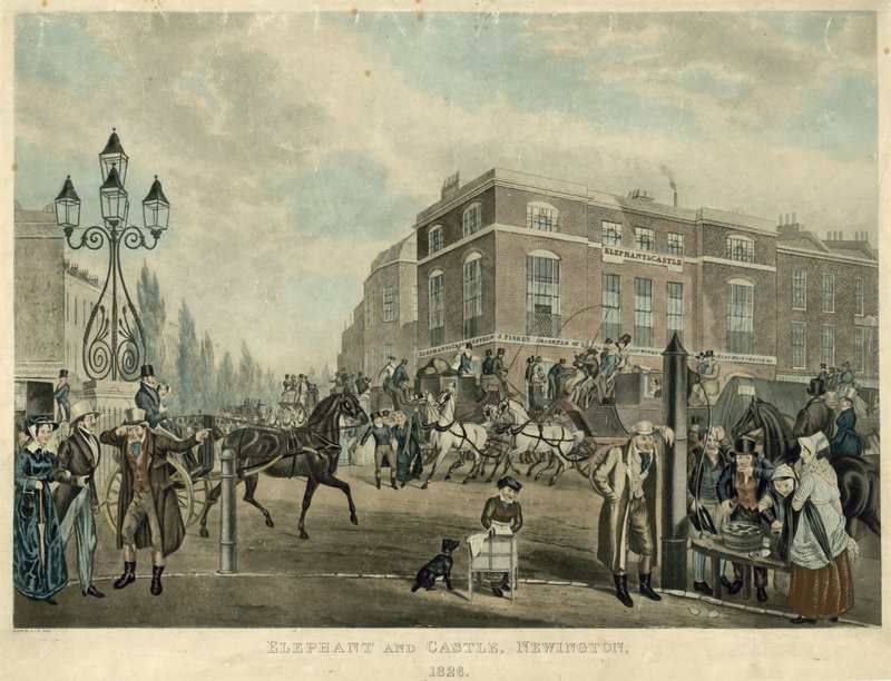 Elephant and Castle, Newington, Londýn, 1826 od Samuel John Egbert Jones