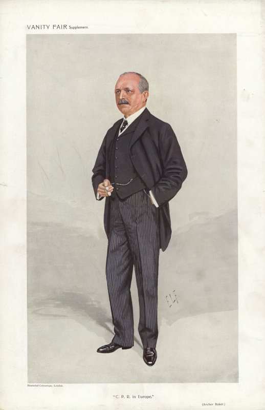 Archer Baker, C P R V Evropě, karikatura Vanity Fair (barevné lito) od Samuel Luke (after) Fildes