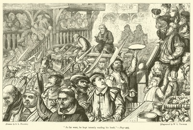 Jak šel, stále soustředěně četl svou knihu od Samuel Luke Fildes