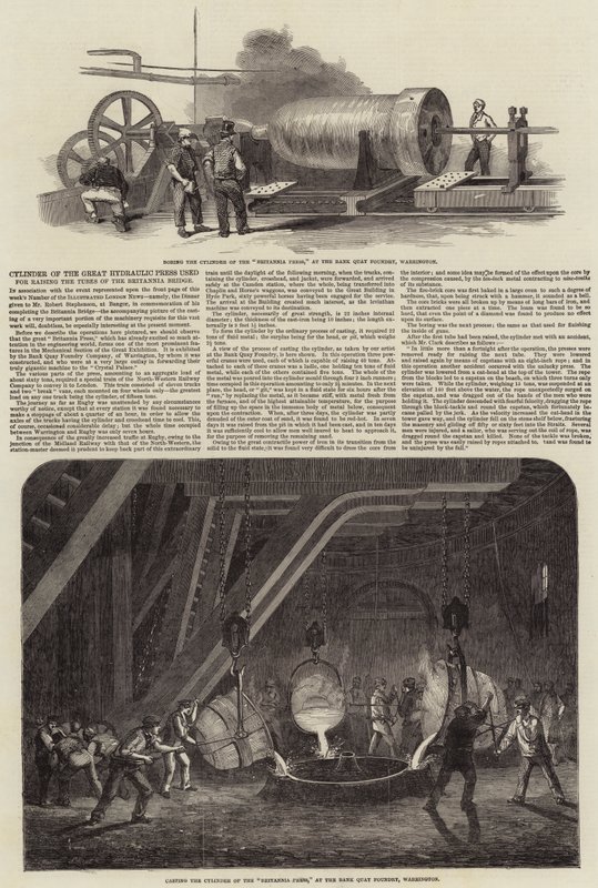 Válec velkého hydraulického lisu používaný pro zvedání trubek mostu Britannia od Samuel Read