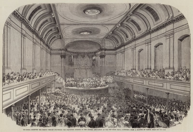 Jeho královská výsost Prince Consort pronáší inaugurační projev k Britské asociaci v New Music Hall, Aberdeen od Samuel Read