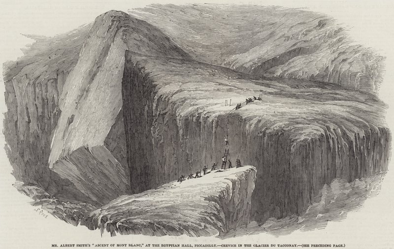 Výstup pana Alberta Smithe na Mont Blanc, v Egyptian Hall, Piccadilly, Crevice v Glacier du Tacconay od Samuel Read