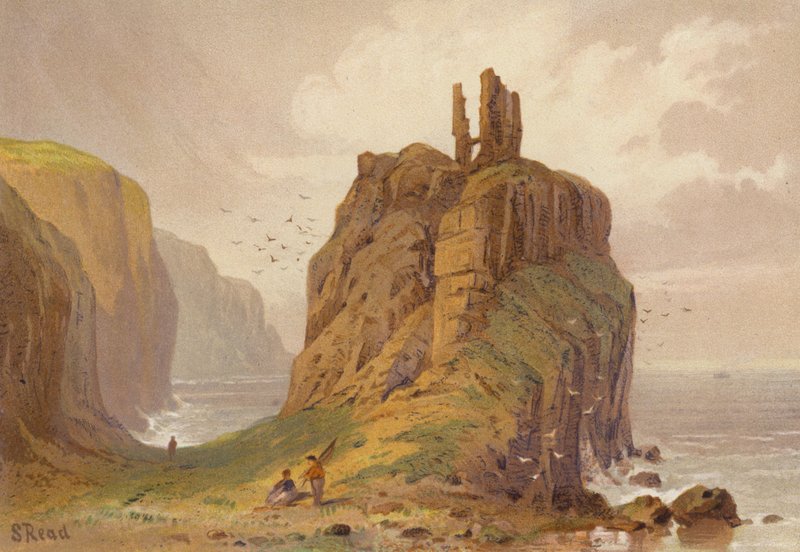Sever Irska, hrad Dunseverick (barevné lito) od Samuel Read