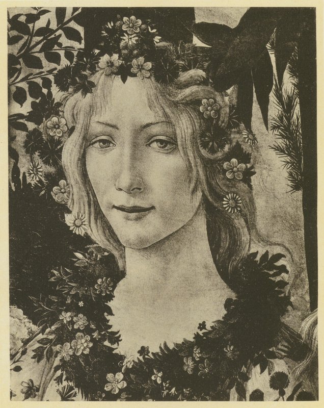 Botticelli: pružina, detail (č/b foto) od Sandro (after) Botticelli