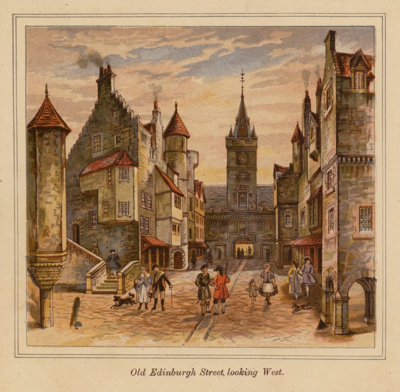 Old Edinburgh Street při pohledu na západ (barevná litografie) od Scottish School