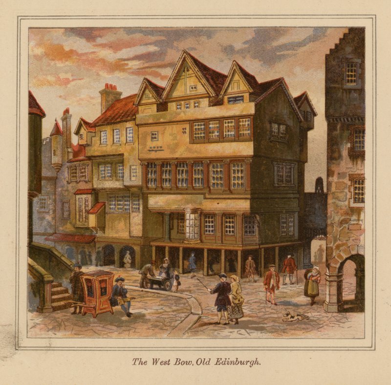 The West Bow, Old Edinburgh (barevná litografie) od Scottish School