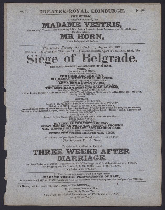 Divadelní program pro Theatre Royal, Edinburgh, 23. srpna 1823 (litho) od Scottish School