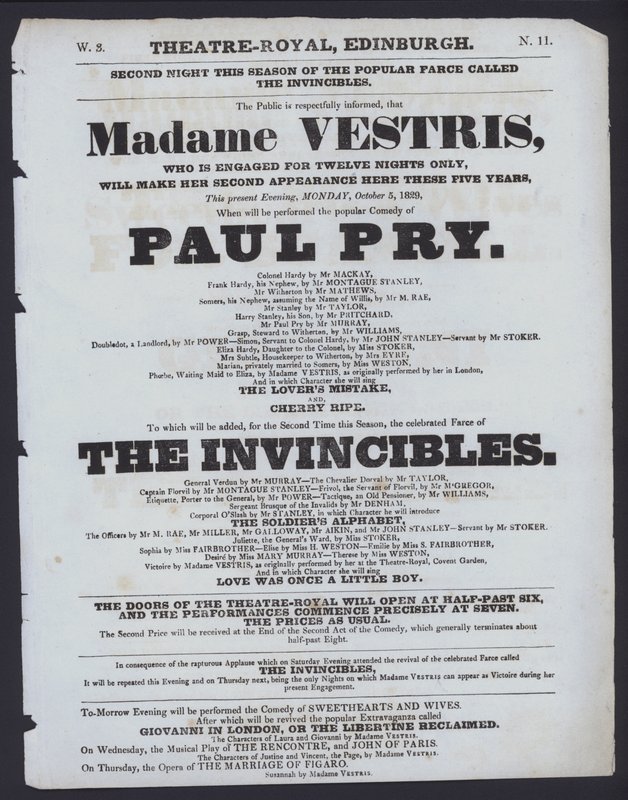 Divadelní program pro Theatre Royal, Edinburgh, 5. října 1829 (litho) od Scottish School