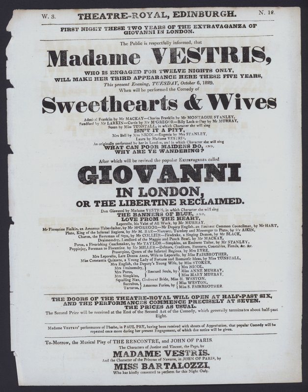 Divadelní program pro Theatre Royal, Edinburgh, 6. října 1829 (litho) od Scottish School
