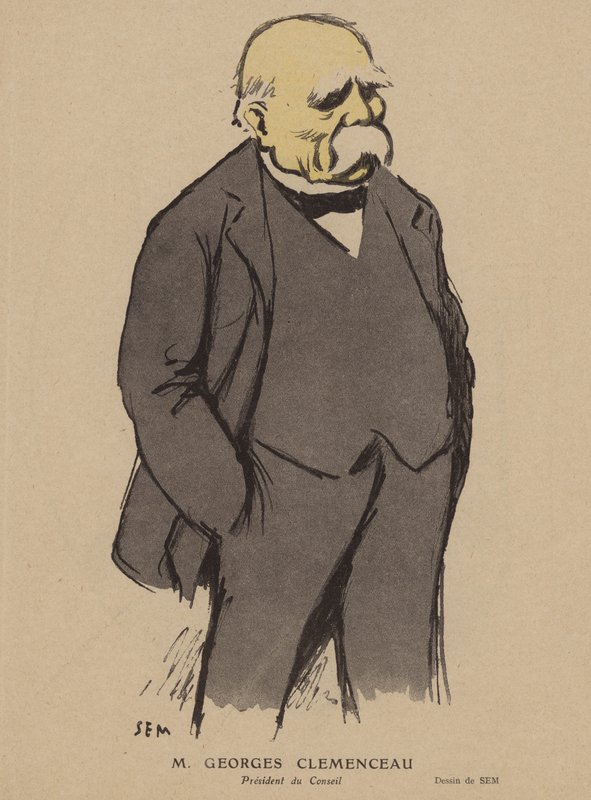 Georges Clemenceau , francouzský politik (barva litho) od Sem
