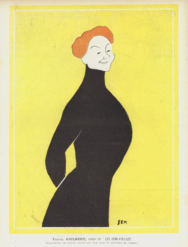 Yvette Guilbert , francouzská kabaretní zpěvačka a herečka. Ilustrace pro Le Rire od Sem
