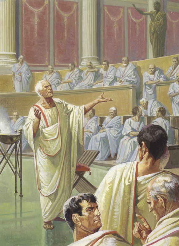 Cato varuje své kolegy v Senátu před Kartágem od Severino Baraldi