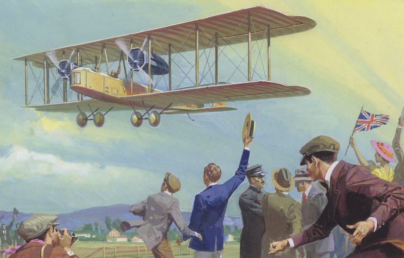 John William Alcock a Arthur Whitten Brown, kteří přeletěli Atlantik (kvaš na papíře) od Severino Baraldi