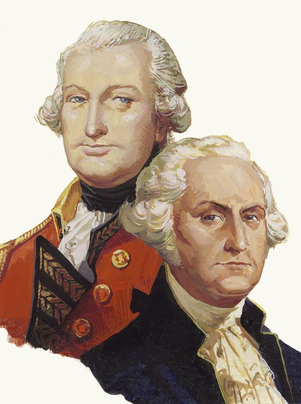 Lord Cornwallis a George Washington (kvaš na papíře) od Severino Baraldi