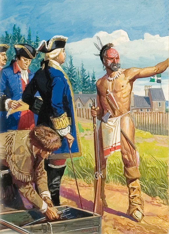 Louis Montcalm při jednání s americkými indiány od Severino Baraldi