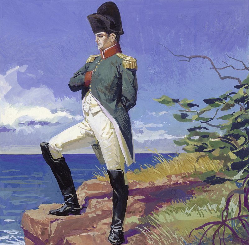 Napoleon ve vyhnanství na ostrově Svatá Helena (kvaš na papíře) od Severino Baraldi