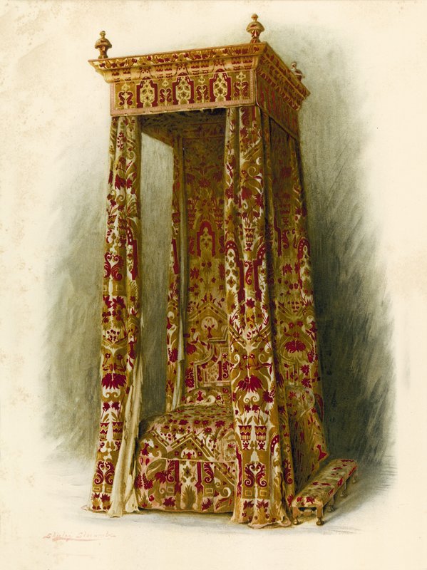 Čalouněná postel, Hampton Court Palace (chromolitho) od Shirley Charles Llewellyn Slocombe