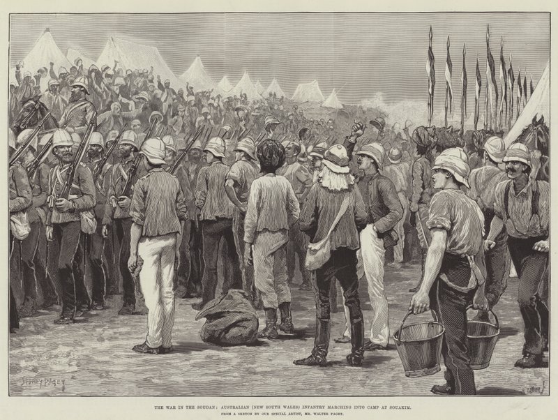 Válka v Soudanu, Australská (New South Wales) Pěchota pochodující do tábora v Souakim od Sidney Paget