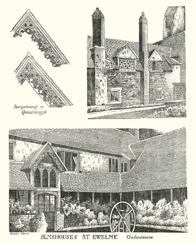 Almshouses at Ewelme, Oxfordshire (rytina) od Sidney Heath