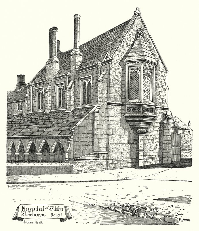 Hospital of St John, Sherborne, Dorset (rytina) od Sidney Heath
