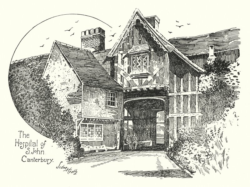 The Hospital of S John, Canterbury (rytina) od Sidney Heath