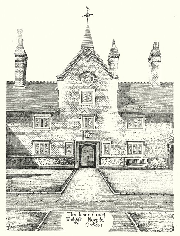 The Inner Court, Whitgift Hospital, Croydon (rytina) od Sidney Heath