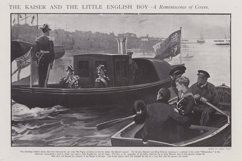 Kaiser a malý anglický chlapec - Reminiscence of Cowes (litho) od Sidney Paget