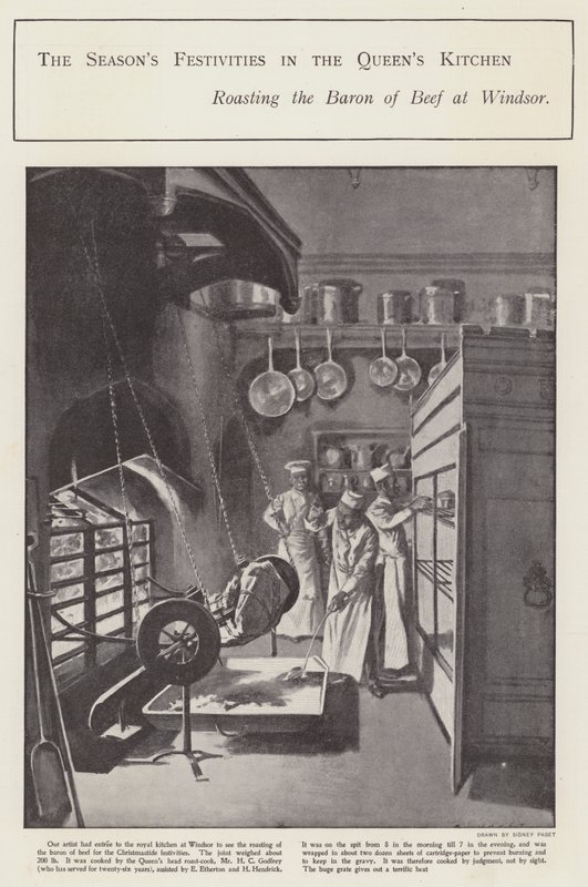 Sezónní slavnosti v královnině kuchyni (litho) od Sidney Paget