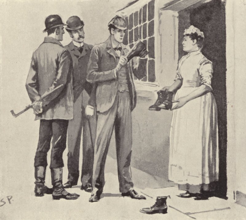 Pokojská nám ukázala boty: scéna z příběhu Sherlocka Holmese Záhada údolí Boscombe od Arthura Conana Doyla (litho) od Sidney Paget