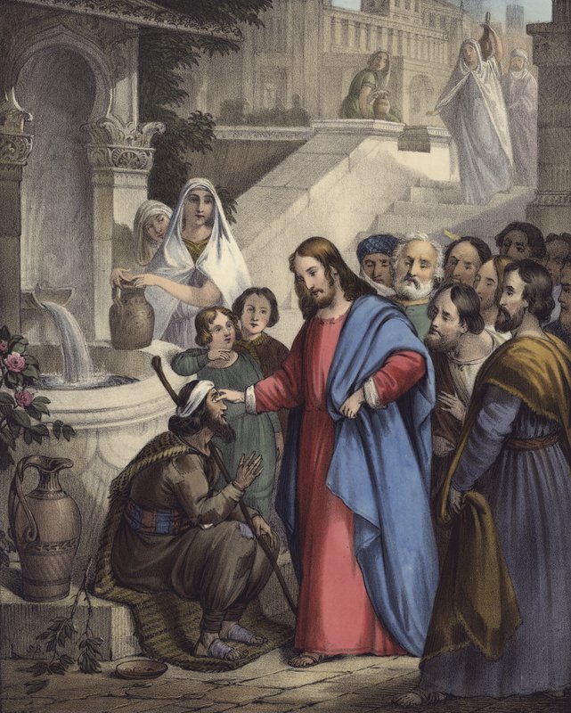 Ježíš dává zrak slepému od narození (barva litho) od Siegfried Detler Bendixen