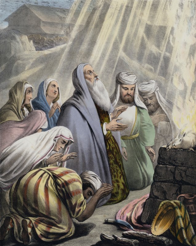 Noemova oběť při odchodu z archy (barevná rytina) od Siegfried Detler Bendixen