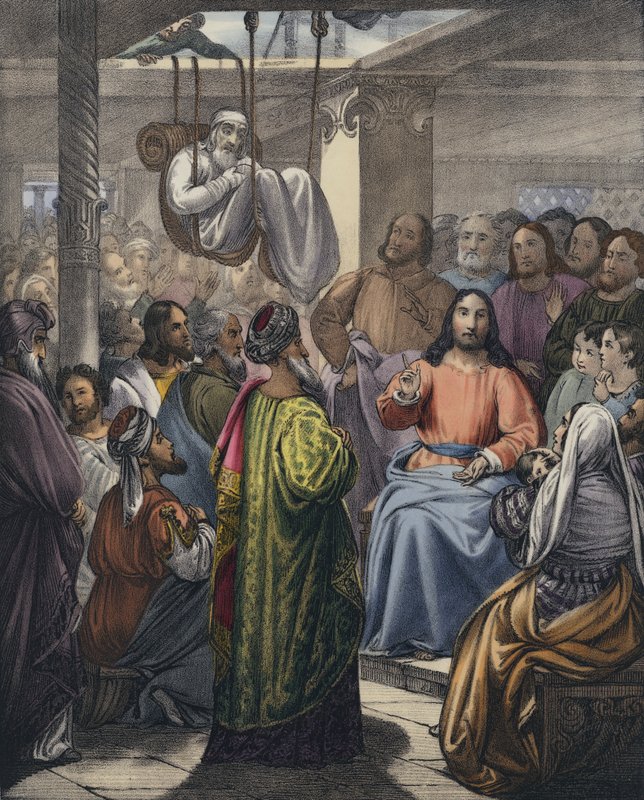 Nemocný po ochrnutí, které přinesli Kristu jeho přátelé od Siegfried Detler Bendixen