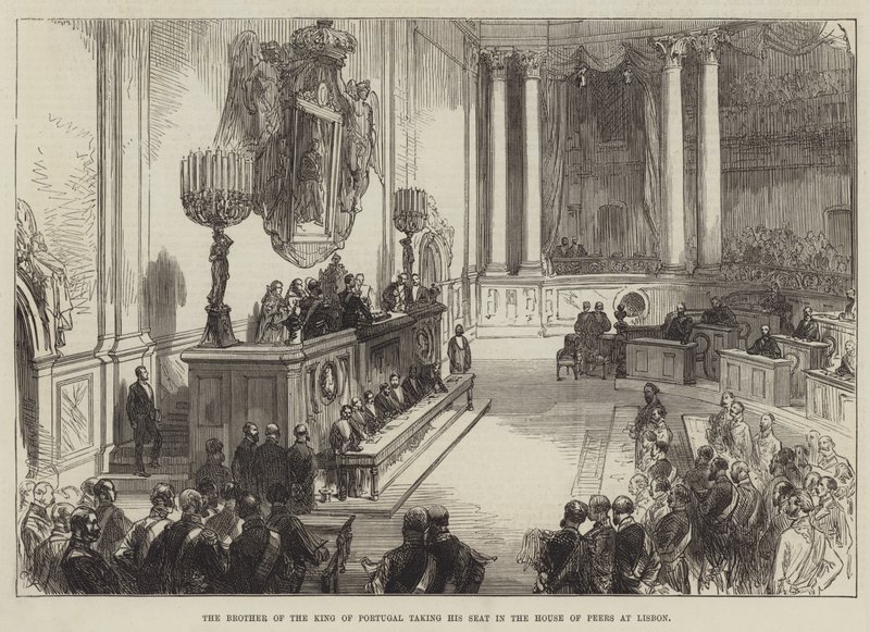 Bratr portugalského krále sedící v Domě Peers v Lisabonu od Sir John Charles Robinson