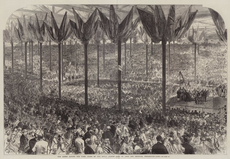Královna pokládá první kámen Royal Albert Hall of Arts and Sciences, Kensington-Gore od Sir John Charles Robinson