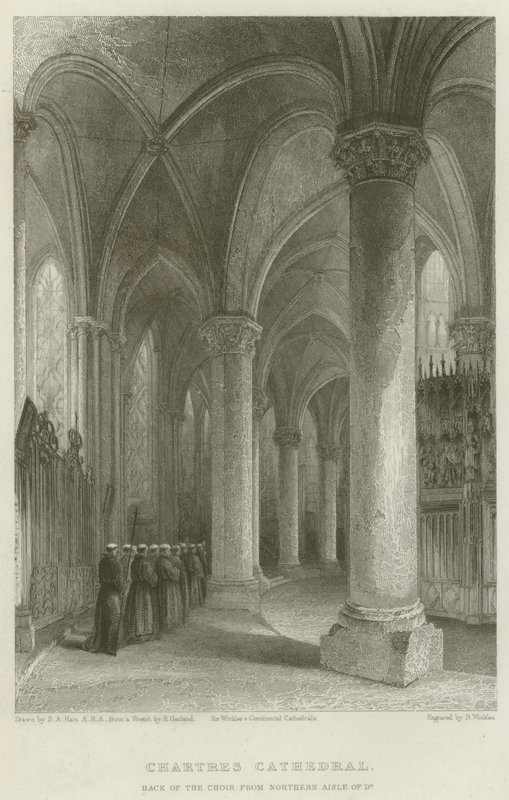 Katedrála v Chartres, zadní strana kůru ze severní uličky do od Solomon Alexander Hart