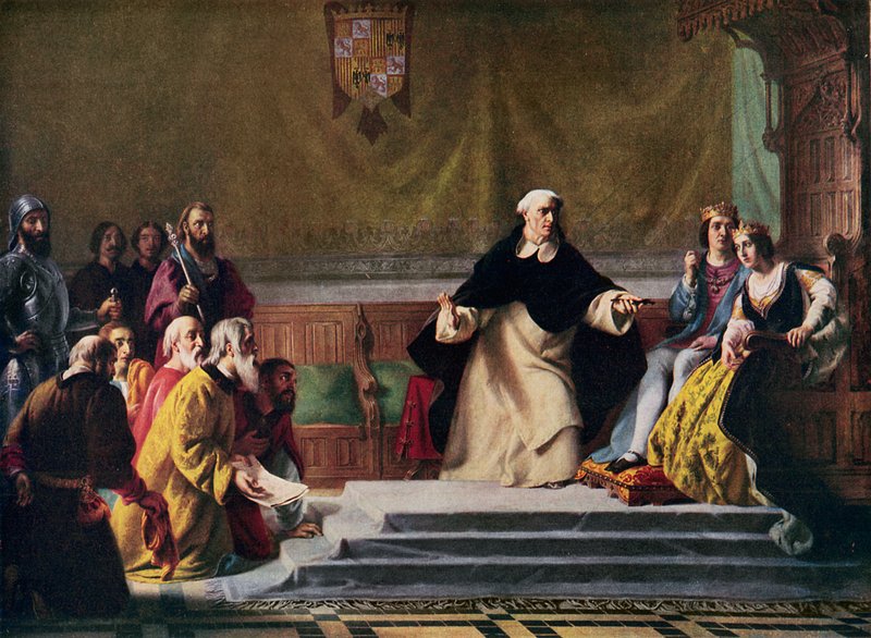 Vyhnání Židů ze Španělska, 1492, ilustrace k "Hutchinsonovým Dějinám národů", kolem roku 1915 od Solomon Alexander Hart