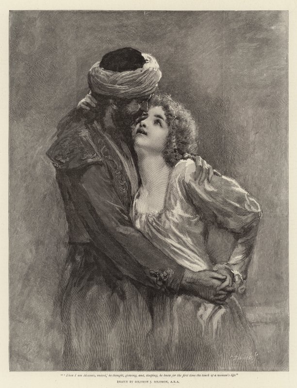 "Pak jsem opravdu Mesiáš," pomyslel si, zářil, a když se sklonil, poprvé poznal dotek ženských rtů. od Solomon Joseph Solomon