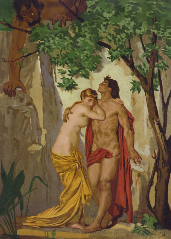 Galatea a Acis překvapeni obrem Polyphemem od Spanish School