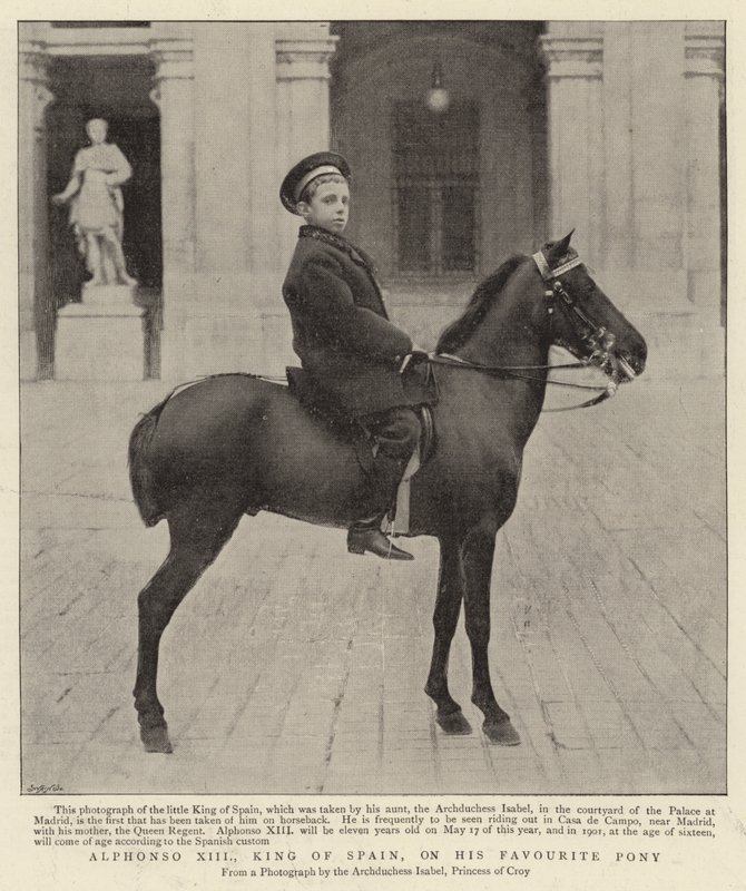 Alfonso XIII., španělský král, na svém oblíbeném poníkovi od Spanish Photographer