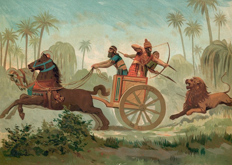 Ashurbanipal loví lvy od Spanish School