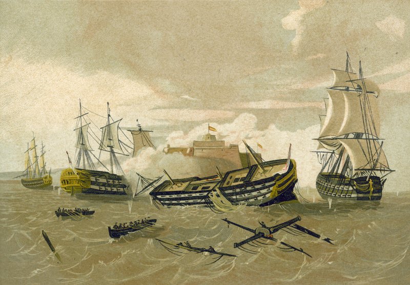 Britská flotila útočící na Castillo del Morro, Kuba, 1761 od Spanish School