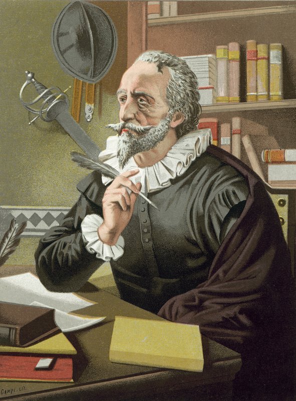 Cervantes ve své pracovně od Spanish School